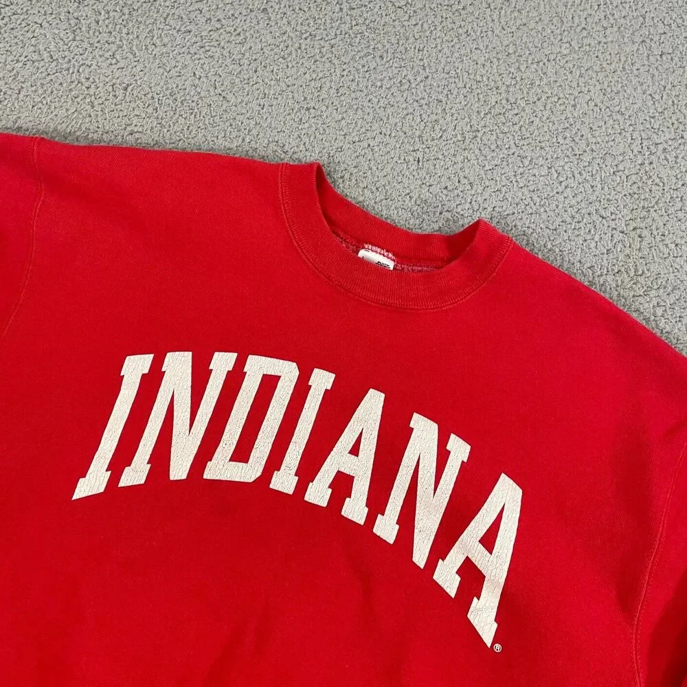 Vintage Indiana University Sweatshirt Men L Red IU Hoosiers Crewneck Pullover - Picture 2 of 8